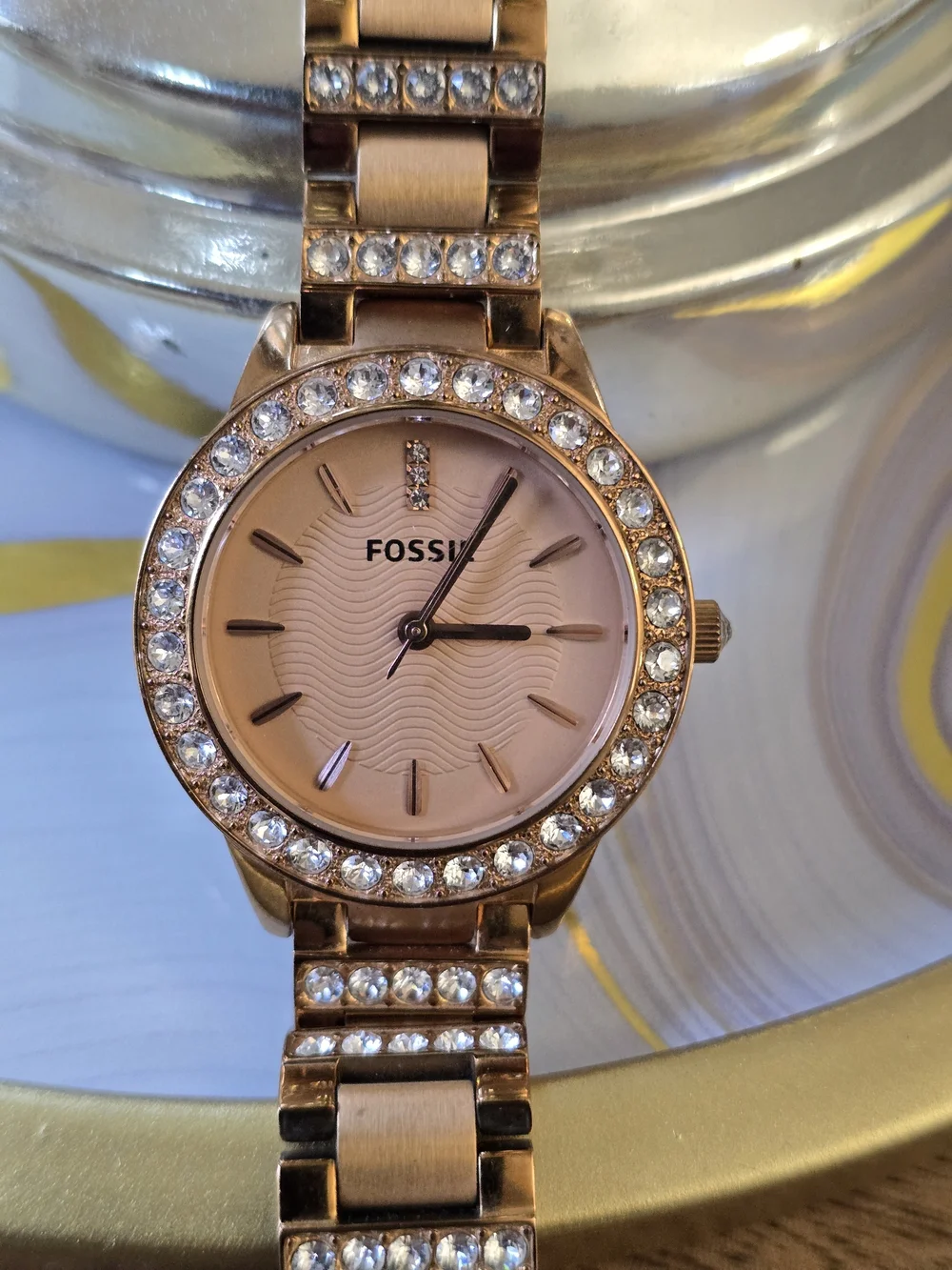 Fossil Rose Gold Tone Crystal Bracelet Watch